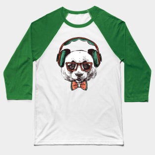 Hipster PANDA portrait wearing headphones Baseball T-Shirt